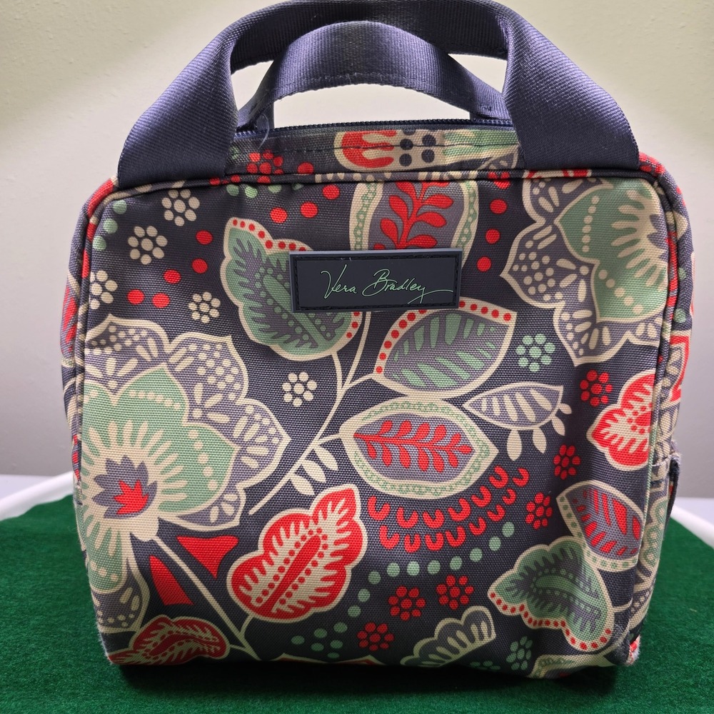 Vera Bradley Floral Paisley Insulated Lunch Bag Navy Red Green Zip Cooler Bag